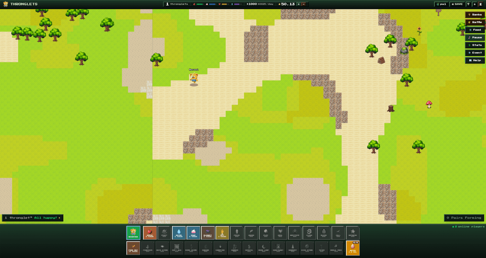 Thronglets dashboard and progression